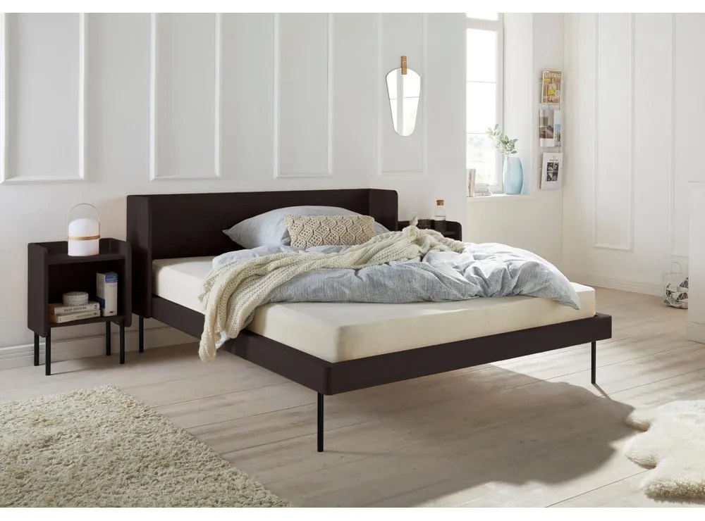 Pat matrimonial negru cu aspect de lemn de stejar 160x200 cm Wrap – Bonami Selection