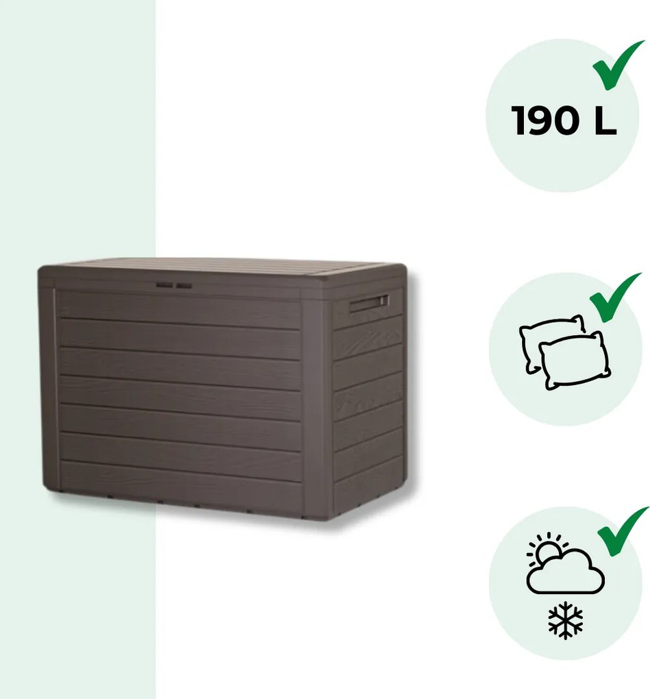Cutie de depozitare WOODEBOX, 190L, 78x44x55cm, maro închis Prosperplast
