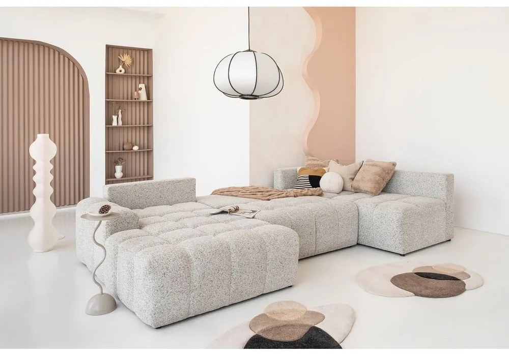 Colțar modular bej extensibil/cu spațiu de depozitare (cu colț pe partea dreaptă) Lulu – Miuform