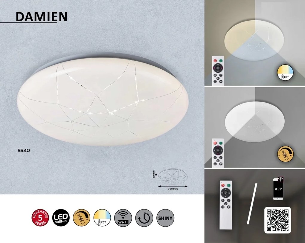 Plafoniera LED slim cu telecomanda Damien 39cm