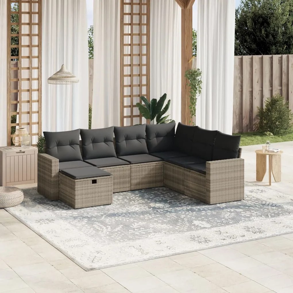 vidaXL Set canapele de grădină cu perne, 7piese gri deschis poliratan