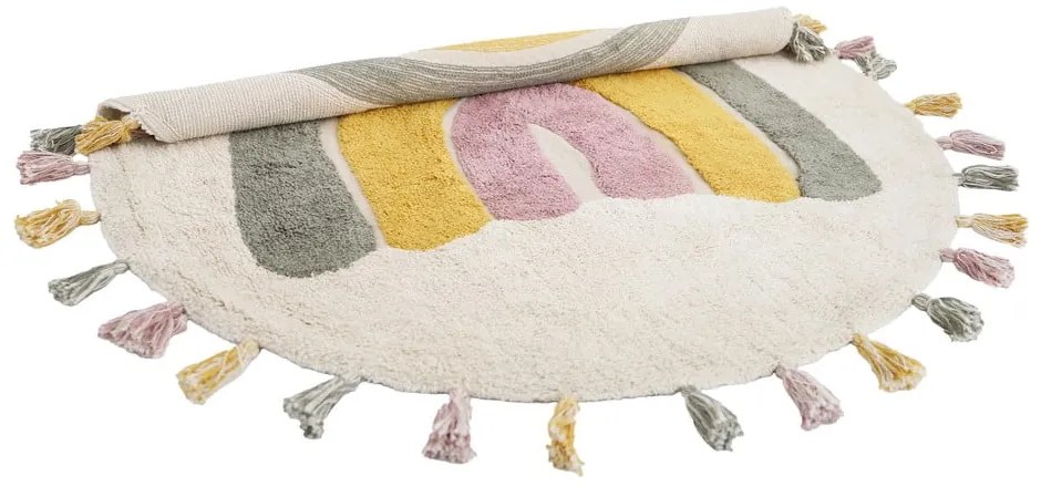 Covor pentru copii crem lavabil țesut manual din bumbac ø110 cm Rainbow Moss – Nattiot