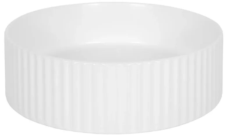 Lavoar rotund pe blat, cu riflaje 3D, alb lucios, Imperial Foglia Alb lucios