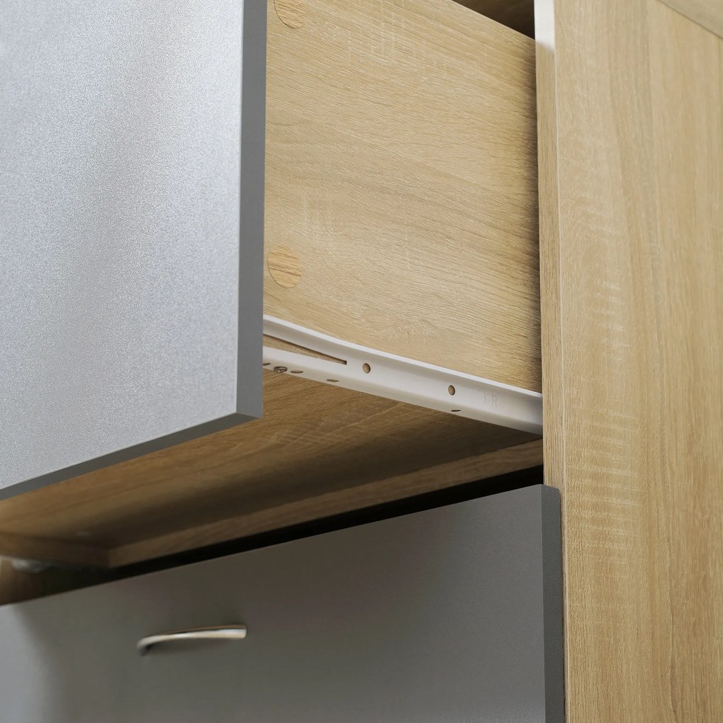 HOMCOM Bufet Extensibil 1 Dulap 2 Sertare, Blat Spațios Gri, Design Elegant pentru Living | Aosom Romania