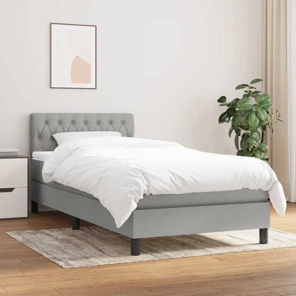vidaXL Pat box spring cu saltea, gri deschis, 100x200 cm, textil