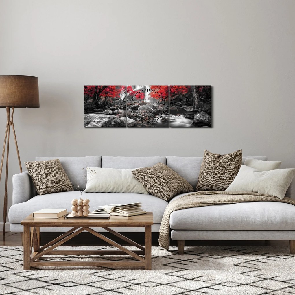 Tablou - Cascade în peisajul de toamnă (cu ceas) (90x30 cm)