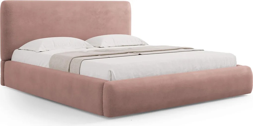 Pat tapitat cu tablie si lada depozitare, Colonel, Cosmopolitan Design, 160x200 cm, material structurat, roz