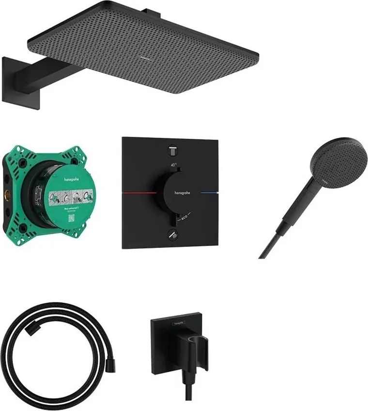 Sistem de dus incastrat Hansgrohe Raindance Alive Q cu termostat si corp ingropat finisaj negru mat