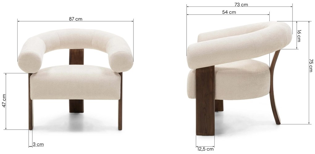 Fotoliu design crem KOKEI ALIA, decor nuc