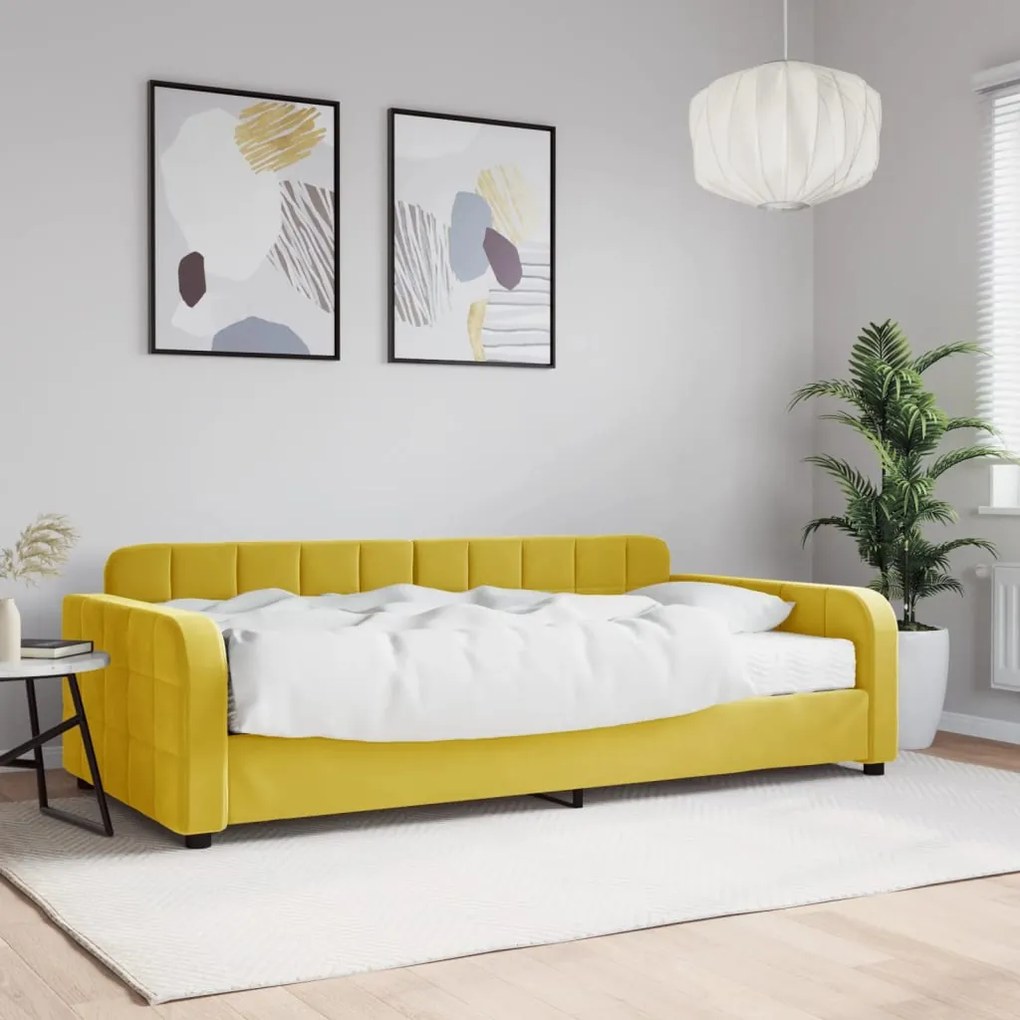 vidaXL Pat de zi cu saltea, galben, 100x200 cm, catifea