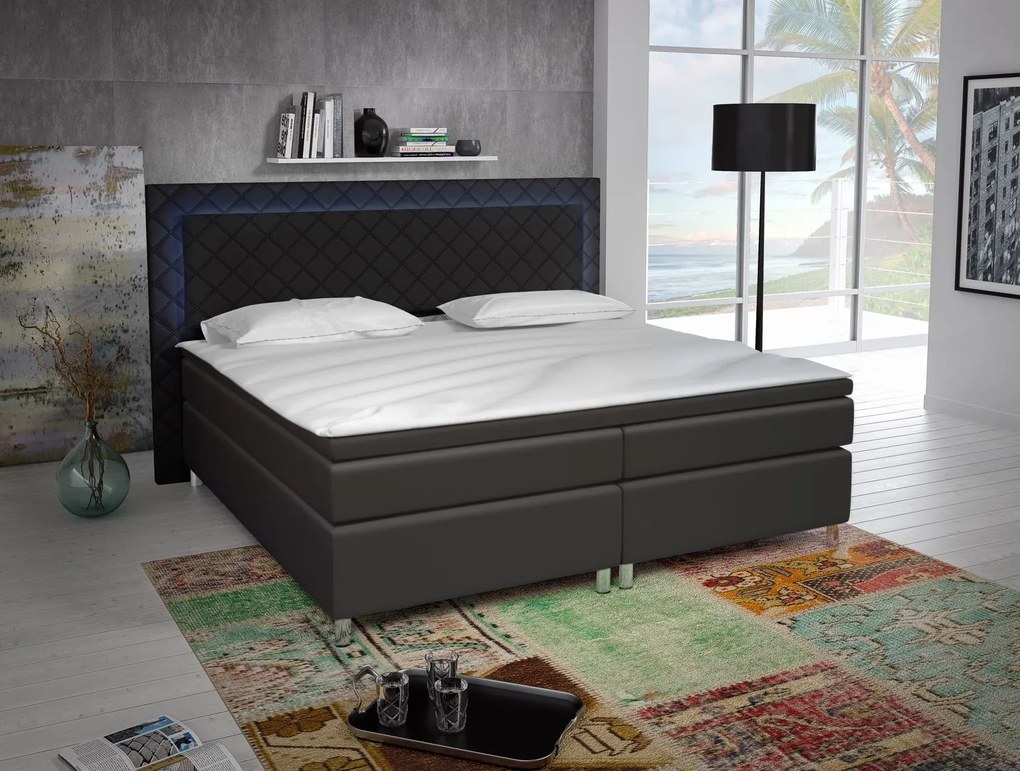 Pat matrimonial Boxspring 180 cm Pius (negru) (cu saltele). 611047