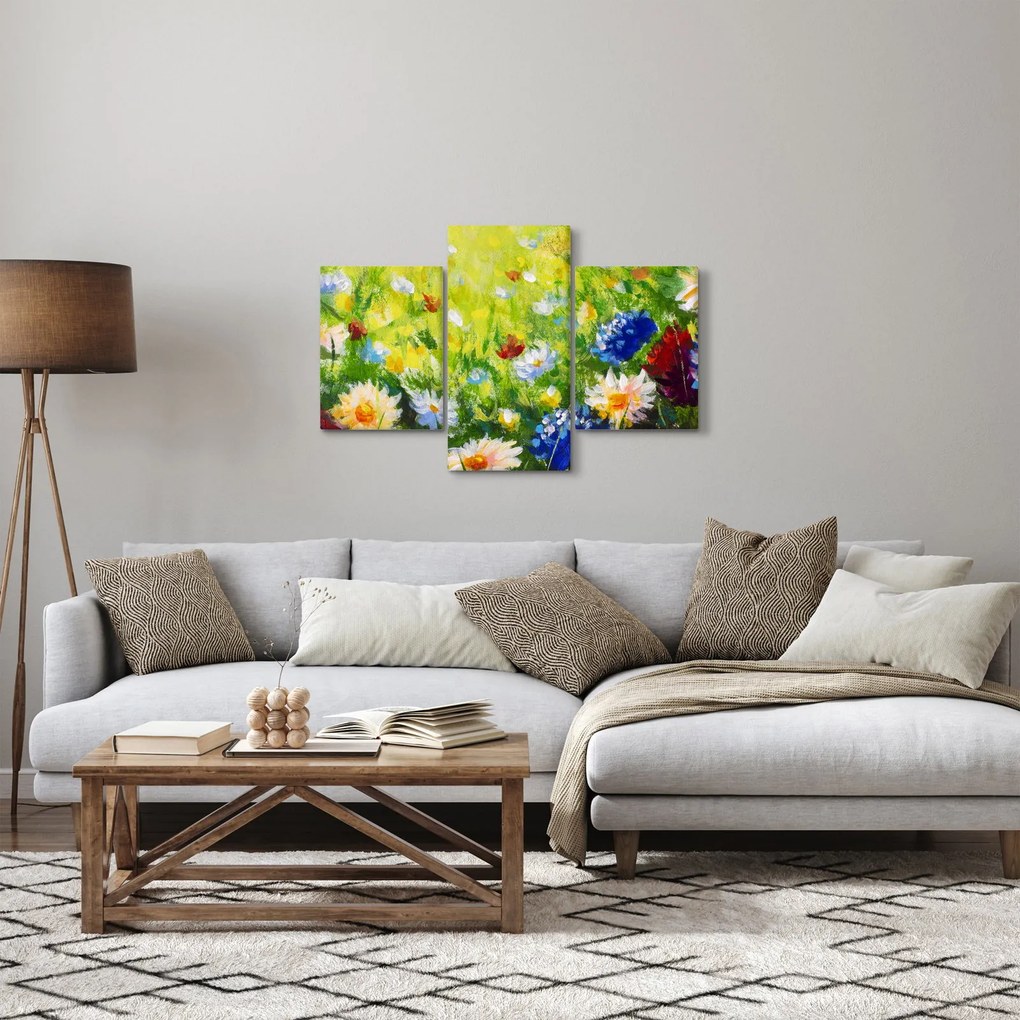 Tablou - Pictură în ulei, pajiște înflorită (90x60 cm)