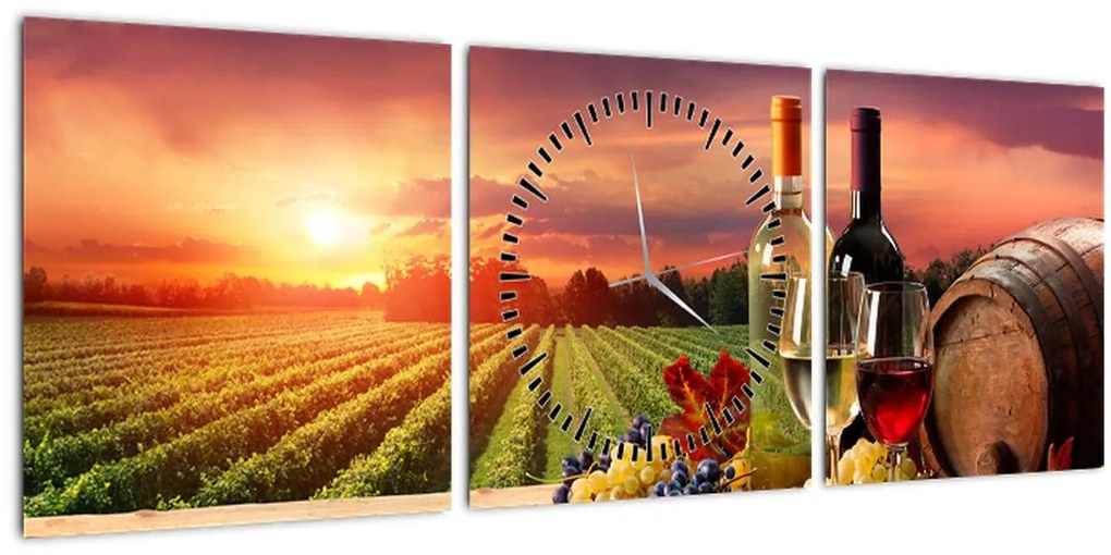 Tablou cu vie și vin (cu ceas) (90x30 cm)