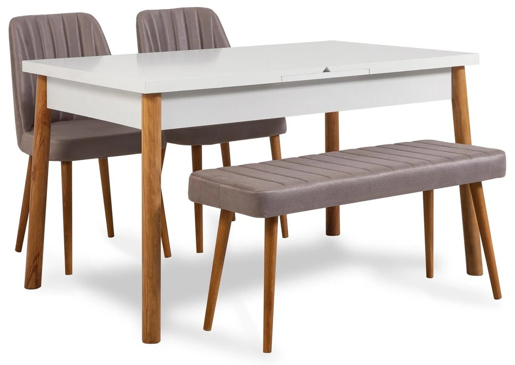 Set mobilier sufragerie Dobuse 2 (pin atlantic + alb + gri) (pentru 4 persoane). 1093778