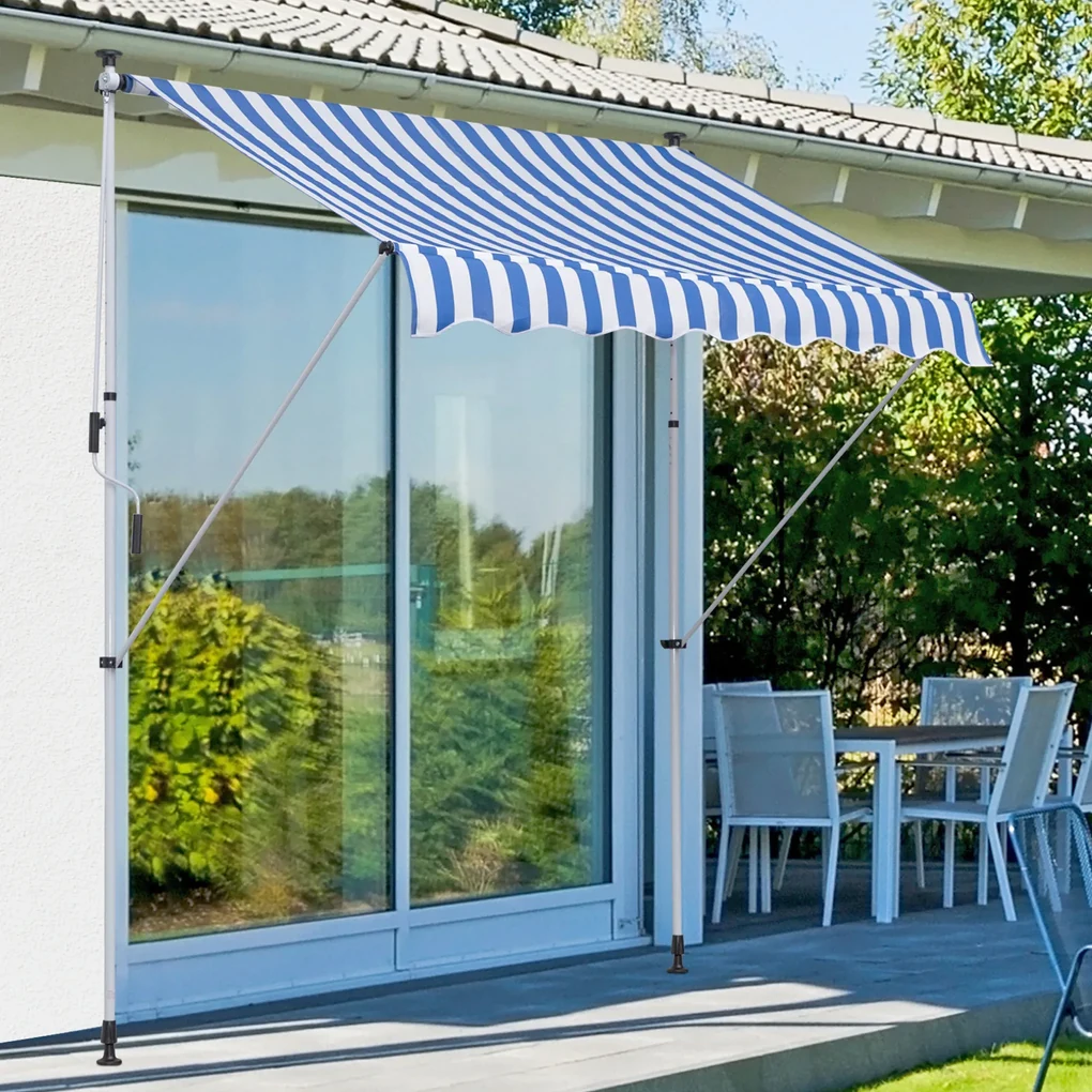 Outsunny Copertină Roll-Up pentru Exterior cu Manivelă, Cadru Telescopic și Unghi Reglabil, Albastru și Alb, 200x150cm | Aosom Romania