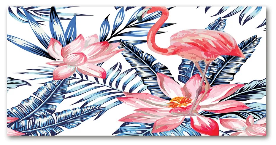 Tablou acrilic Flamingos și plante