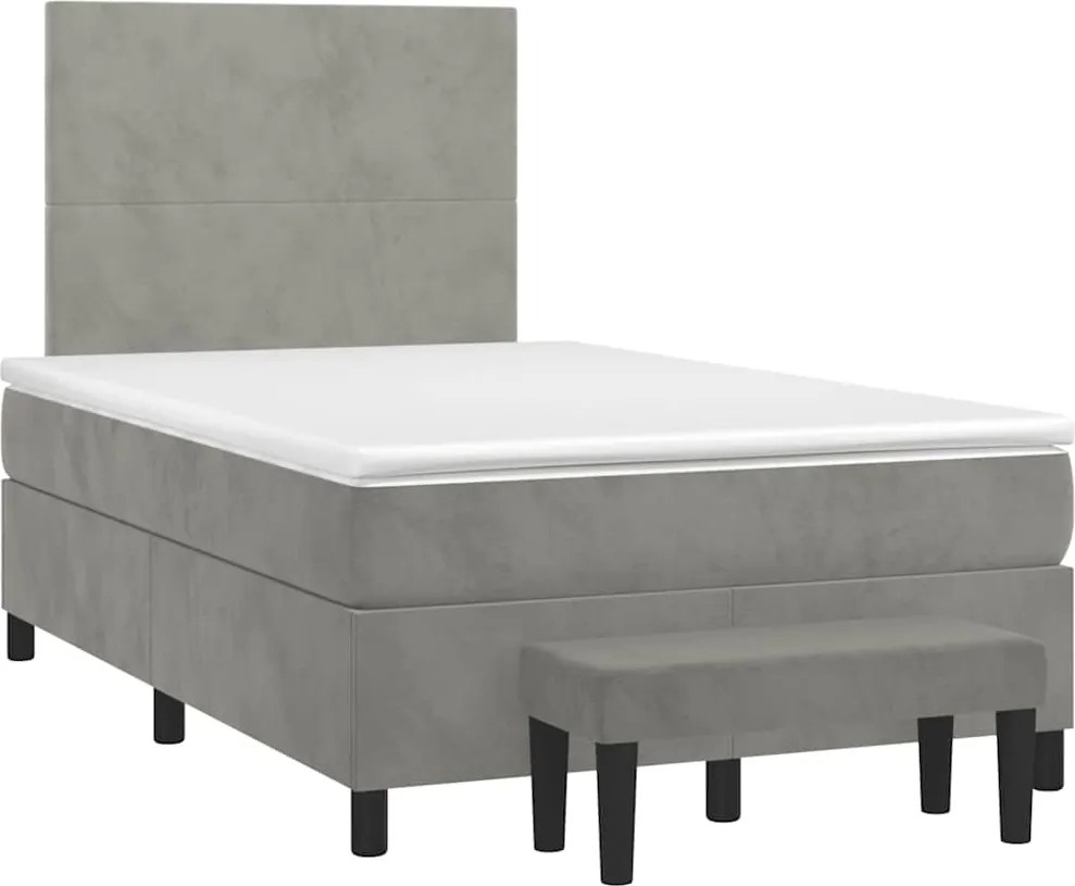 vidaXL Pat box spring cu saltea, gri deschis, 120x190 cm, catifea