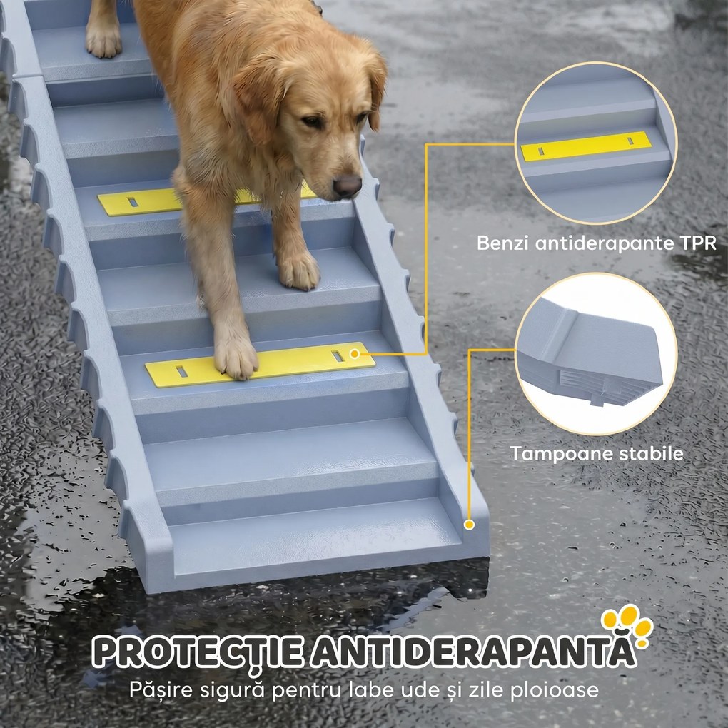 PawHut Scară Pliabilă pentru Câini, pentru Mașină și Paturi, 10 Trepte Antiderapante, Capacitate 68kg, Gri | Aosom Romania