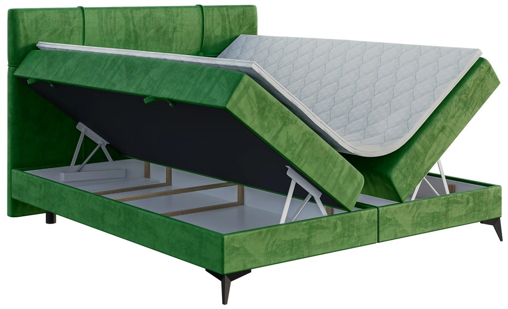 Pat de o persoană boxspring 90 cm Nivela (verde) (cu saltea și sp. depozitare). 1054618