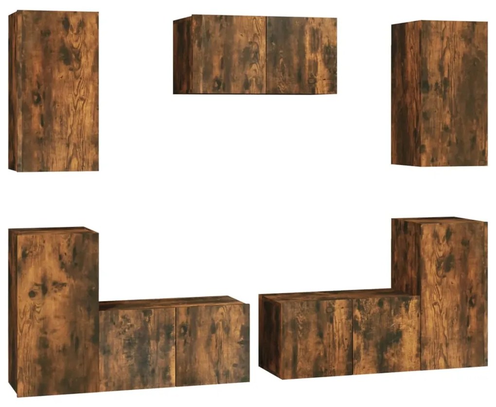 3120254 vidaXL Set comodă TV, 7 piese, stejar fumuriu, lemn compozit