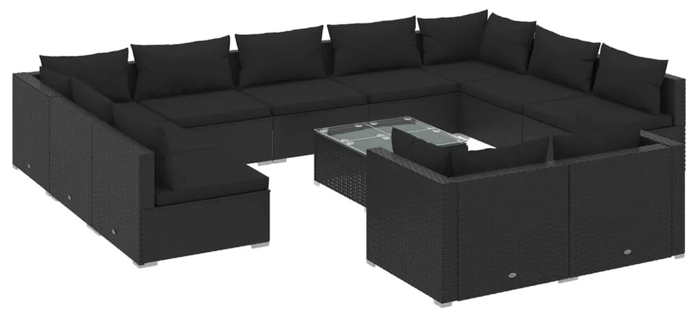 3102080 vidaXL Set mobilier de grădină cu perne, 12 piese, negru, poliratan