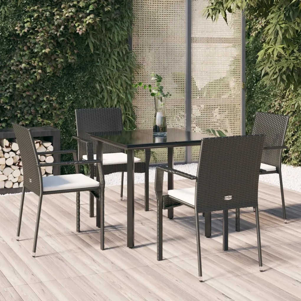 3185132 vidaXL Set mobilier de grădină cu perne, 5 piese, negru, poliratan