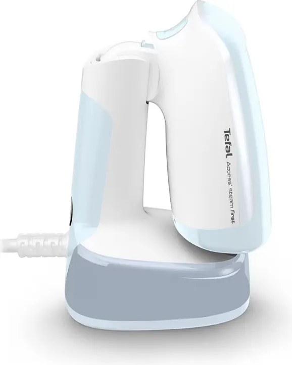 Fier de călcat vertical cu abur Tefal DT3041E1, 1300 W, 0,12 l, 20 g/min, talpă ceramică, pliabil, alb/albastru