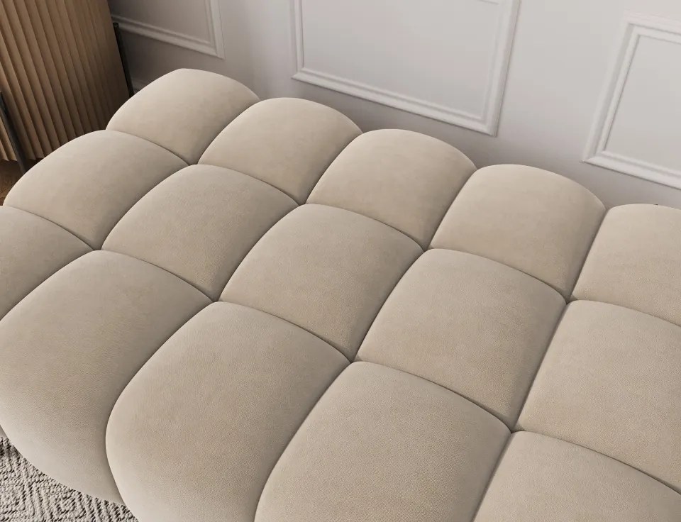 Taburet Tapitat cu Picioare Ferivo, 140x70x40 cm, beige velvet – Aura 18