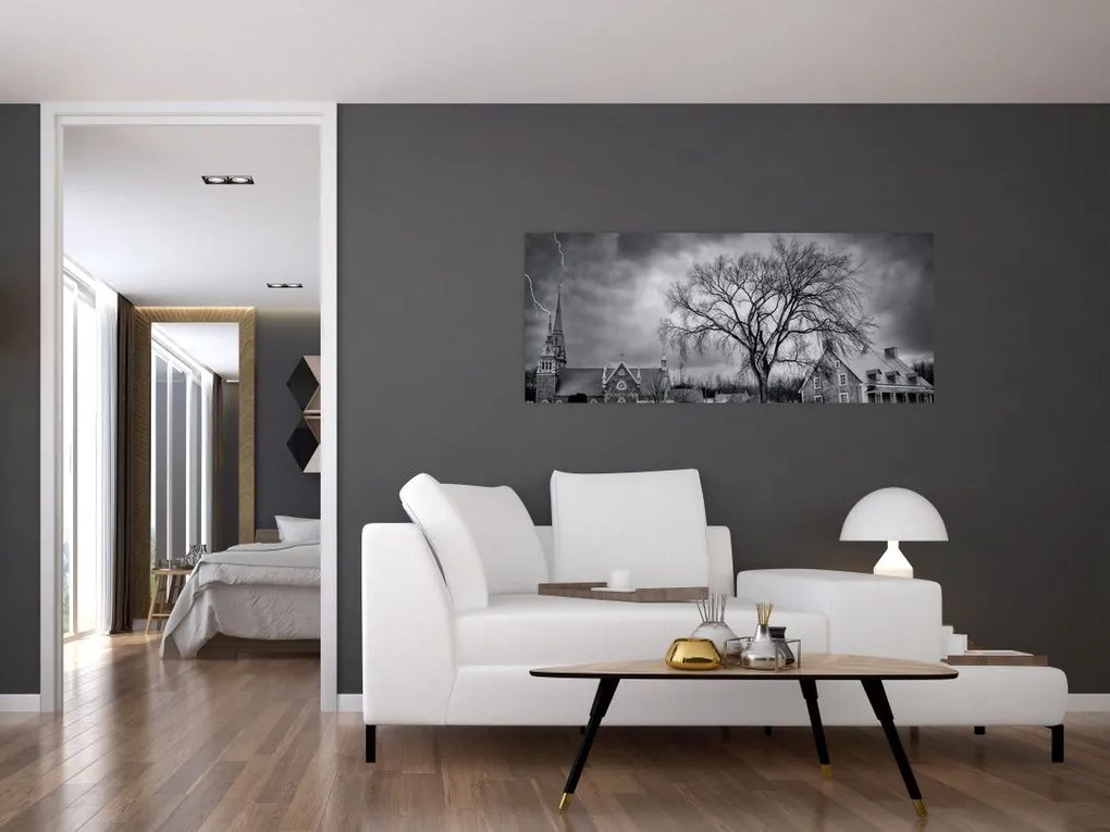 Tablou cu sat alb negru (120x50 cm)