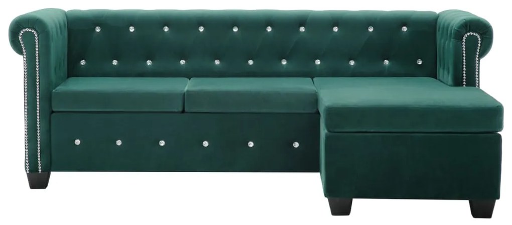 247151 vidaXL Canapea Chesterfield, formă L, catifea, 199x142x72 cm, verde