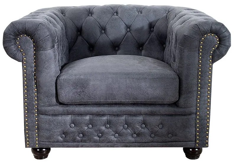 Fotoliu clasic stil englezesc Chesterfield gri antic A-37389 VC