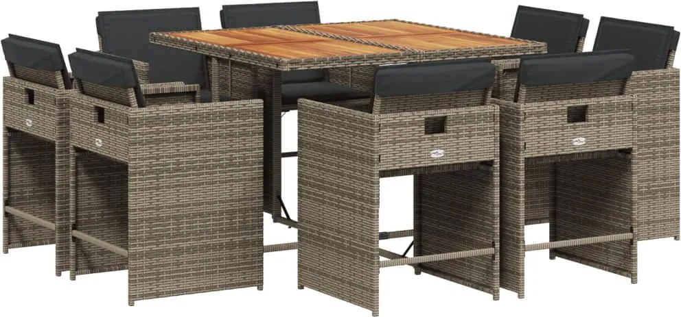 vidaXL Set mobilier grădină cu perne, 9 piese, gri, poliratan