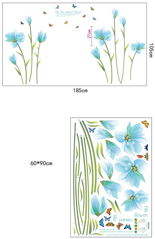 Autocolant de perete „Flori albastre pal” 105x185cm