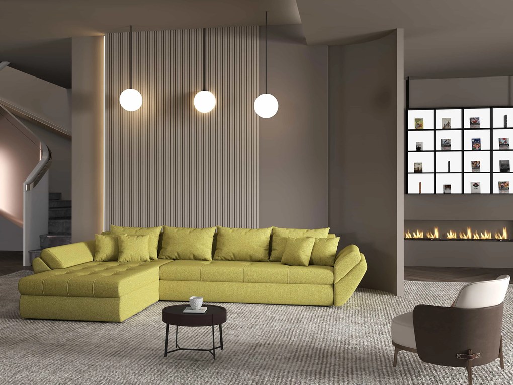 Colțar extensibil dumonde cu ladă de depozitare si sezut confortabil din spuma high-density, Loana XL Enjoy Verde 335x185 cm