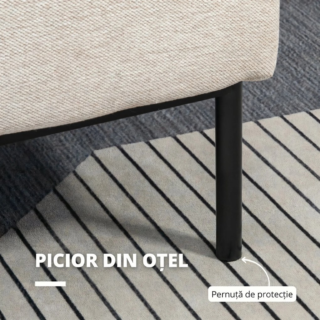 Scaun de Efect din Panza, Fotoliu, Fotoliu Modern pentru Camera de Zi cu Picioare din Otel si Perne pentru Dormitor, Alb crem; HOMCOM | Aosom RO