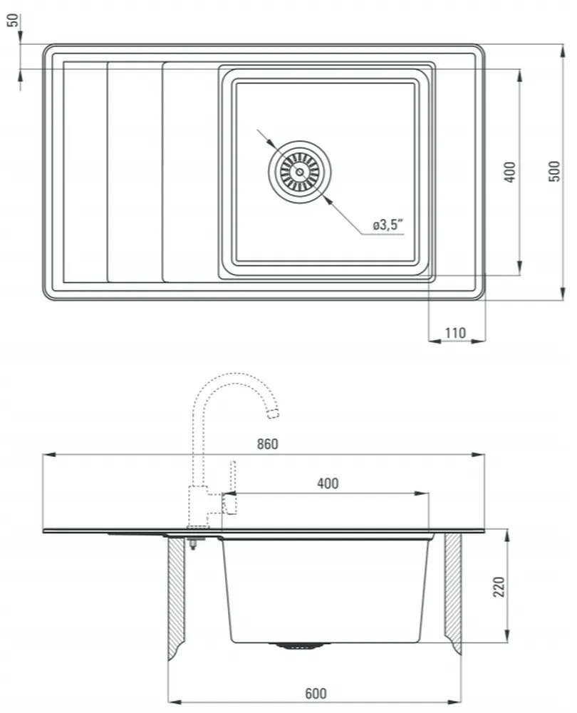 Chiuveta bucatarie inox cu picurator crom Deante, Bolero