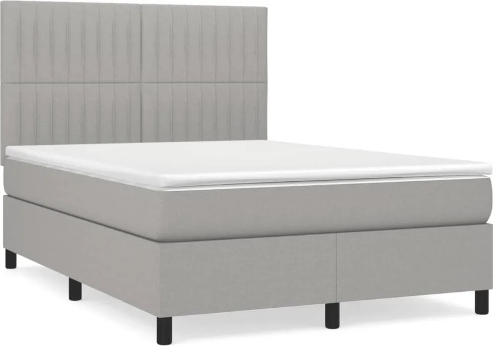 vidaXL Pat box spring cu saltea, gri deschis, 140x190 cm, textil