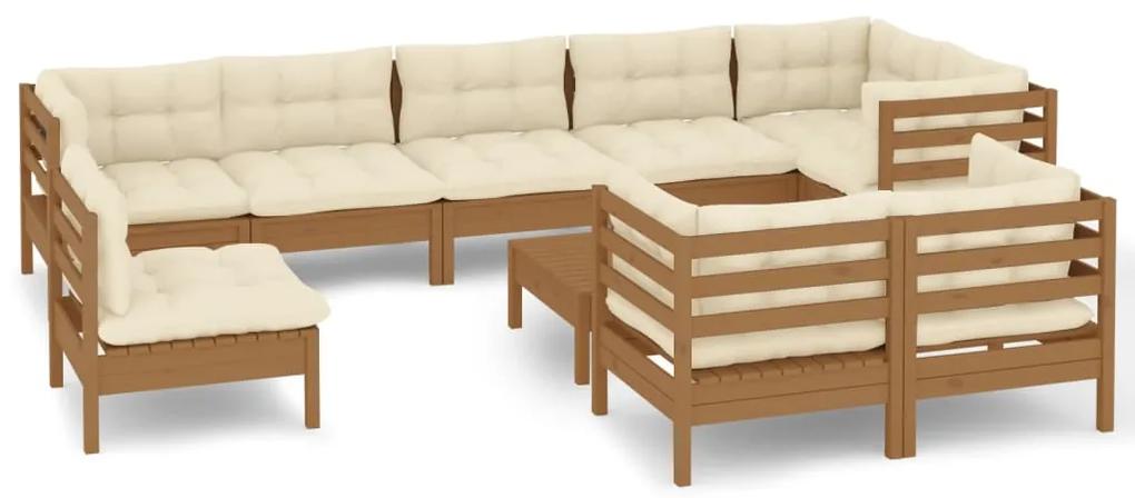 3096535 vidaXL Set mobilier grădină cu perne, 10 piese, maro miere, lemn pin