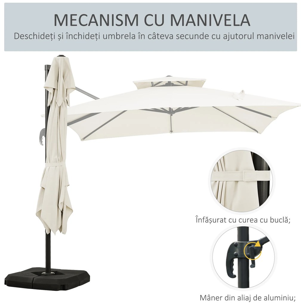 Outsunny Umbrelă de Grădină 2.7x2.7 m Reglabilă cu Bază și Husă Bej | Aosom Romania