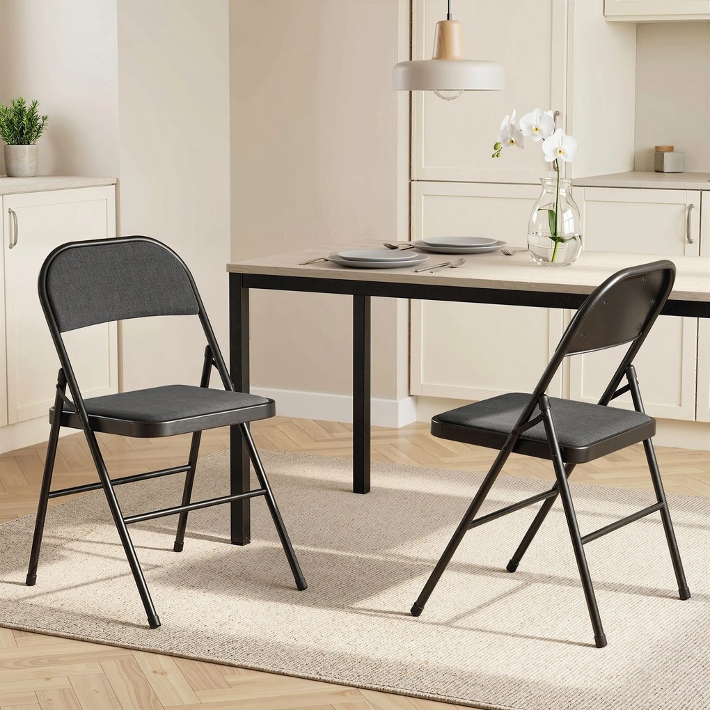 HOMCOM Set de 2 scaune pliante pentru sufragerie, portabile, cadru din oțel dim. 45l x 46P x 78H cm negru | Aosom Romania