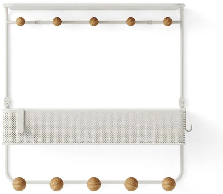 Cuier de perete alb/în culoare naturală cu raft din metal Estique – Umbra