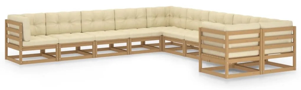 3077057 vidaXL Set mobilier grădină perne, 10 piese, maro miere lemn masiv pin