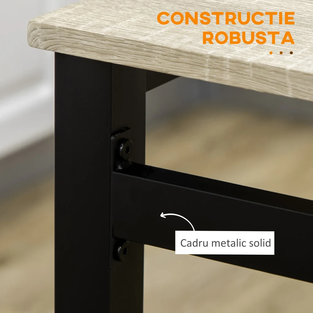 Set HOMCOM de Masă și 4 Scaune, Design Dreptunghiular, Oțel și MDF, Negru și Lemn Natural, 100x63x76.5cm și 45x40x82cm | Aosom Romania
