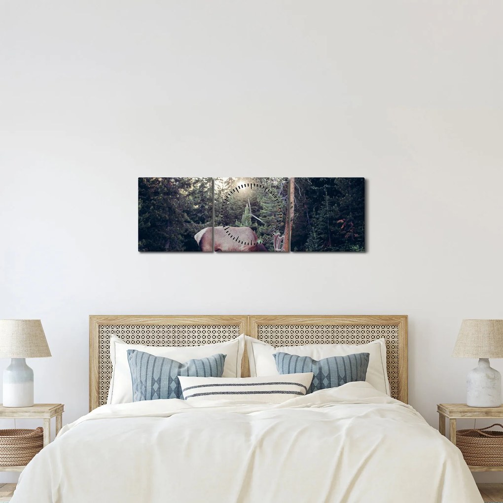 Tablou - Elan în poiană (cu ceas) (90x30 cm)