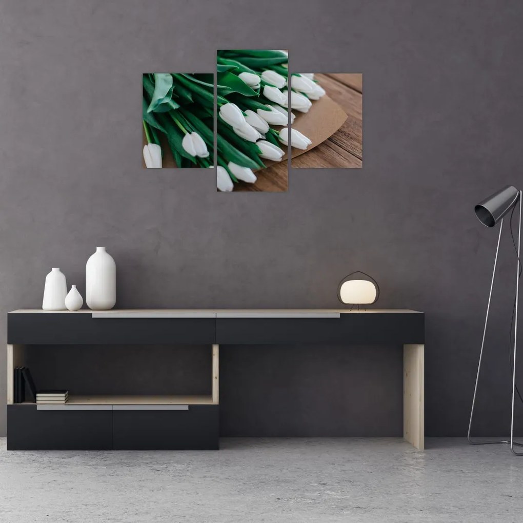 Tablou cu buchet de lalele albe (90x60 cm)