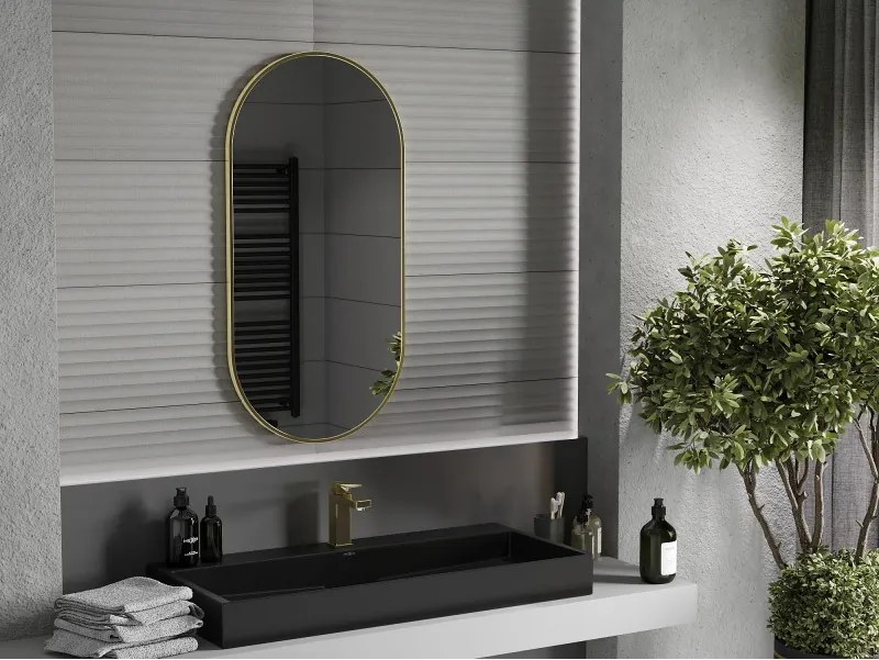Mexen Loft oglindă de baie ovală 100 x 50 cm, ramă aurie periată - 9851-100-050-000-50