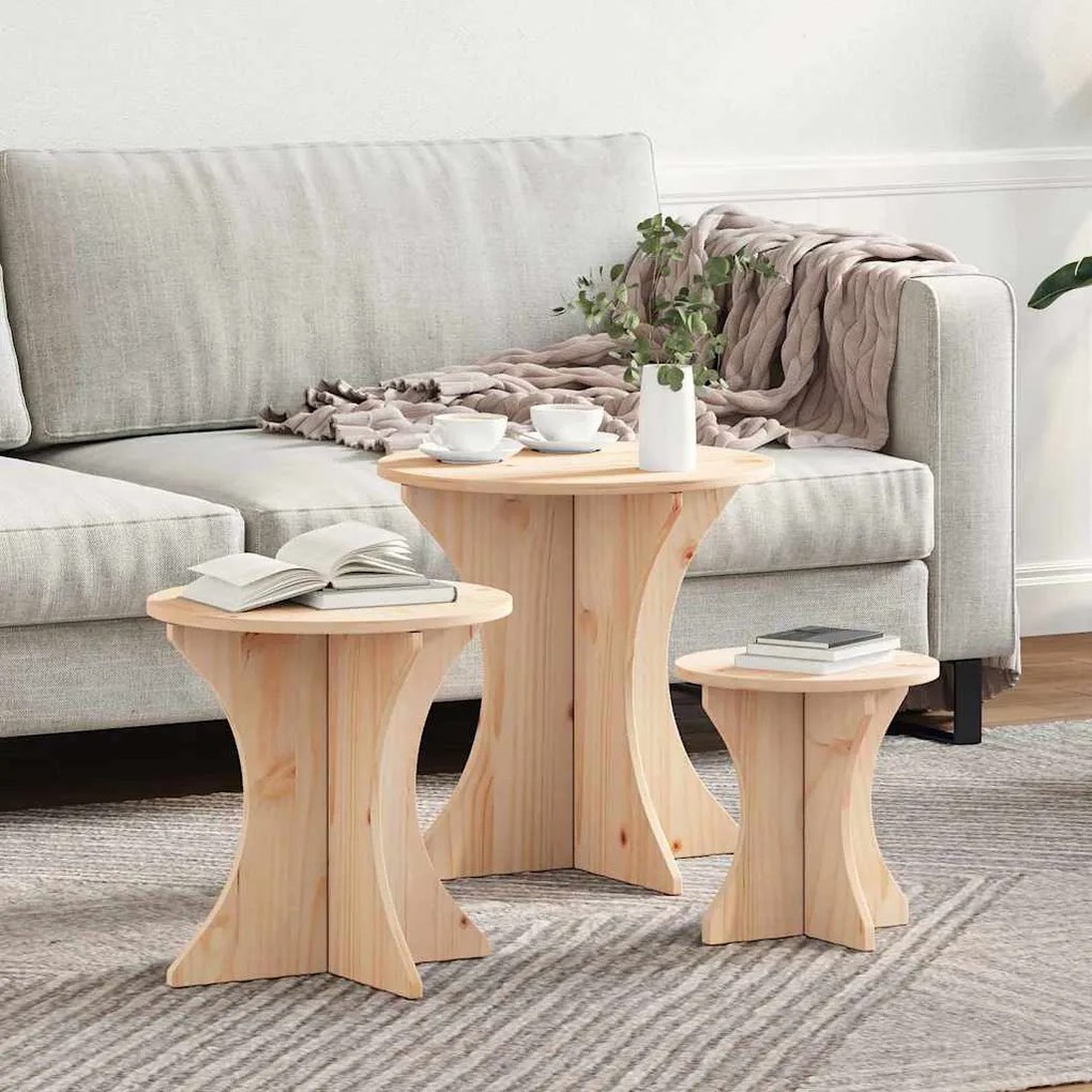vidaXL Masă de cafea 3 pcs Natural 46 x 46 x 47 cm Lemn de brad solid