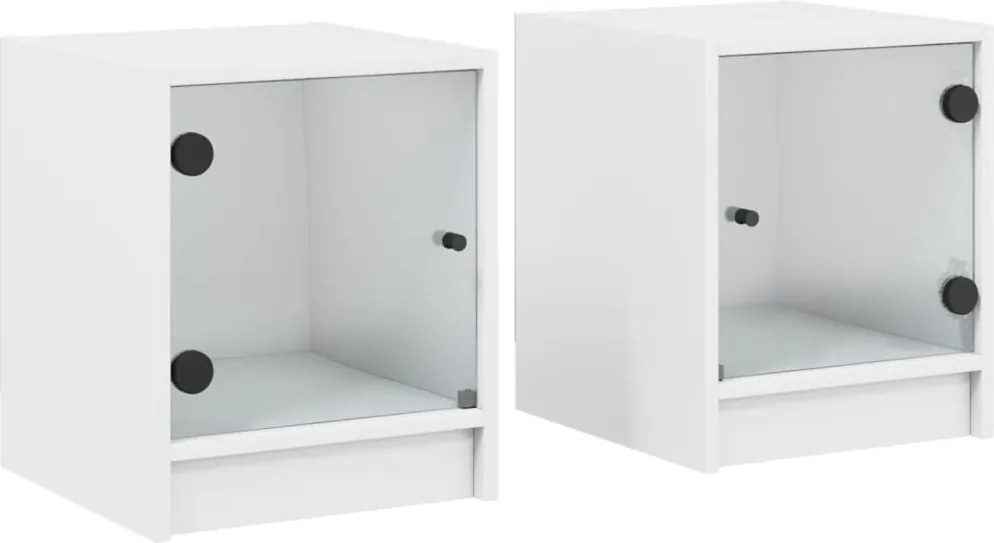 vidaXL Noptiere cu uși din sticlă, 2 buc., alb, 35x37x42 cm