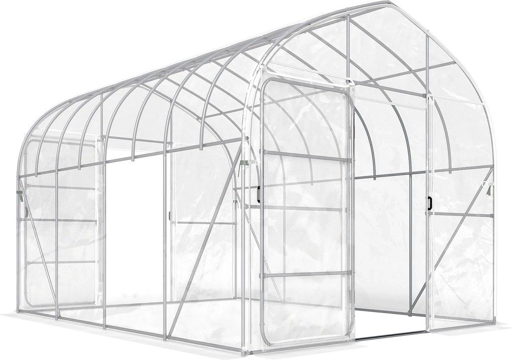 Outsunny Seră tunel cu învelitoare PO, 2 uși cu balamale, seră încălzită cu structură optimizată, transparentă | Aosom Romania