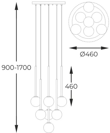 Lustră pe cablu Zuma Line P0574-07F-SDFZ ARCTURUS 7xG9/4W/230V negru